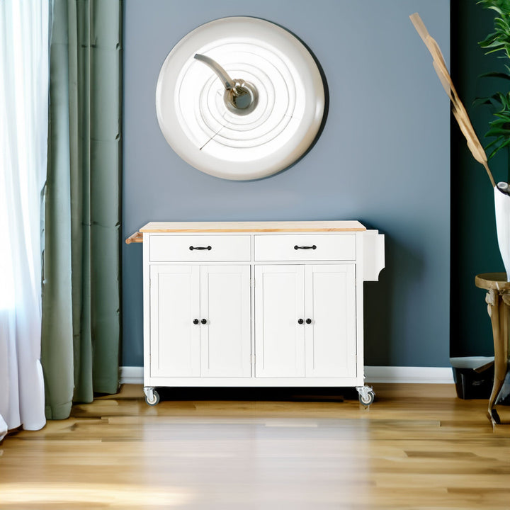 Solid Wood Top Kitchen Island Cart with Locking Wheels