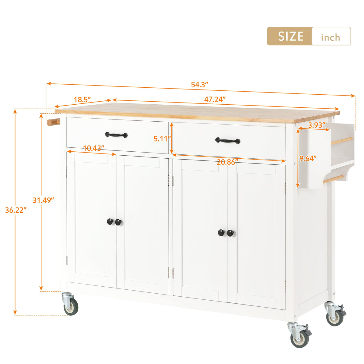 Solid Wood Top Kitchen Island Cart with Locking Wheels