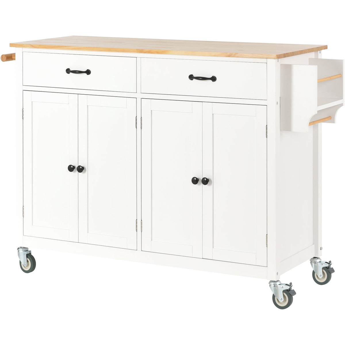 Solid Wood Top Kitchen Island Cart with Locking Wheels