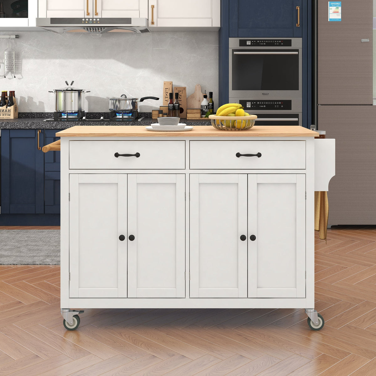 Solid Wood Top Kitchen Island Cart with Locking Wheels