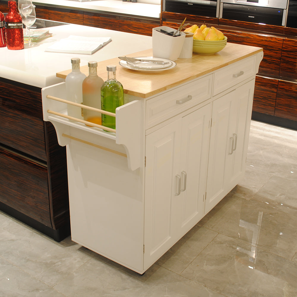 Mobile Kitchen Island with Butcher Block Top & Storage