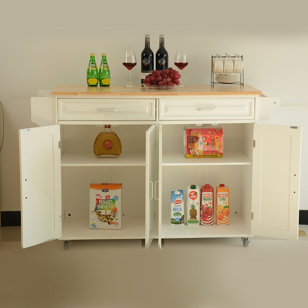 Mobile Kitchen Island with Butcher Block Top & Storage