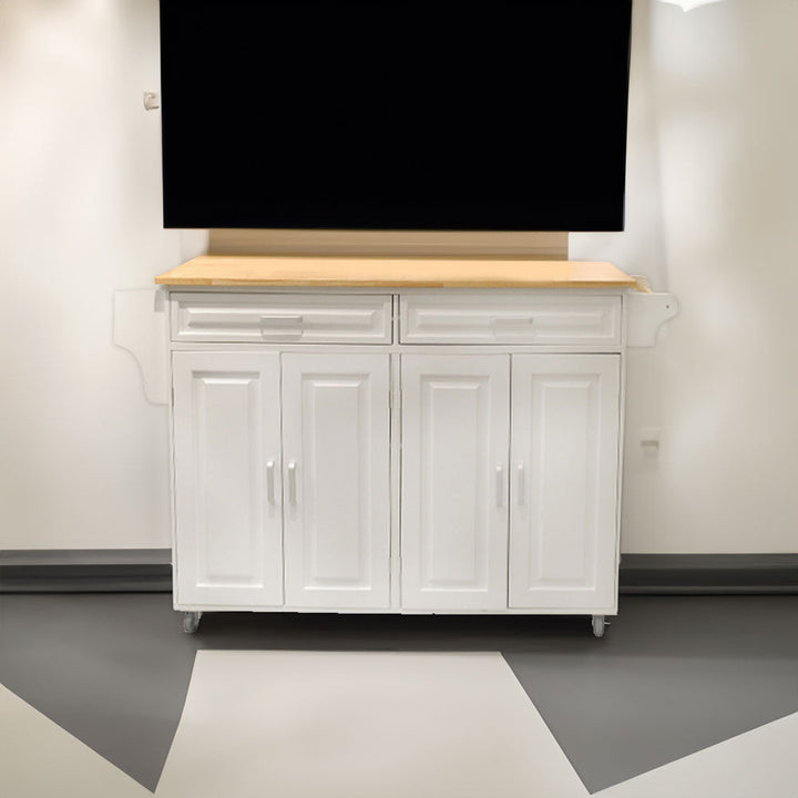 Mobile Kitchen Island with Butcher Block Top & Storage