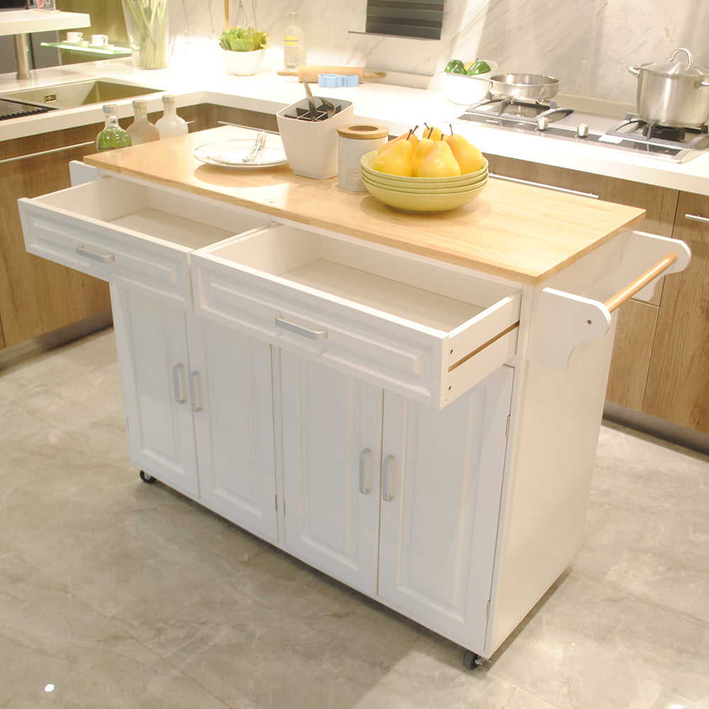 Mobile Kitchen Island with Butcher Block Top & Storage