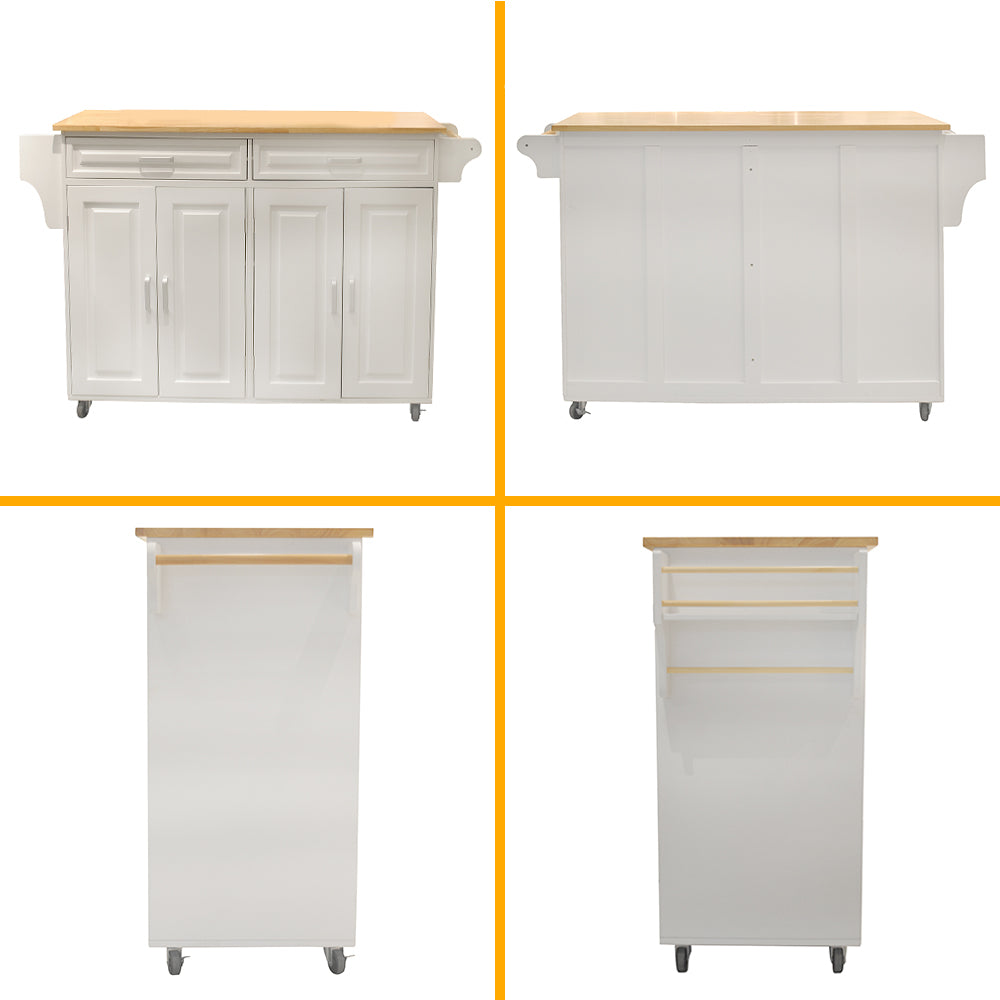 Mobile Kitchen Island with Butcher Block Top & Storage