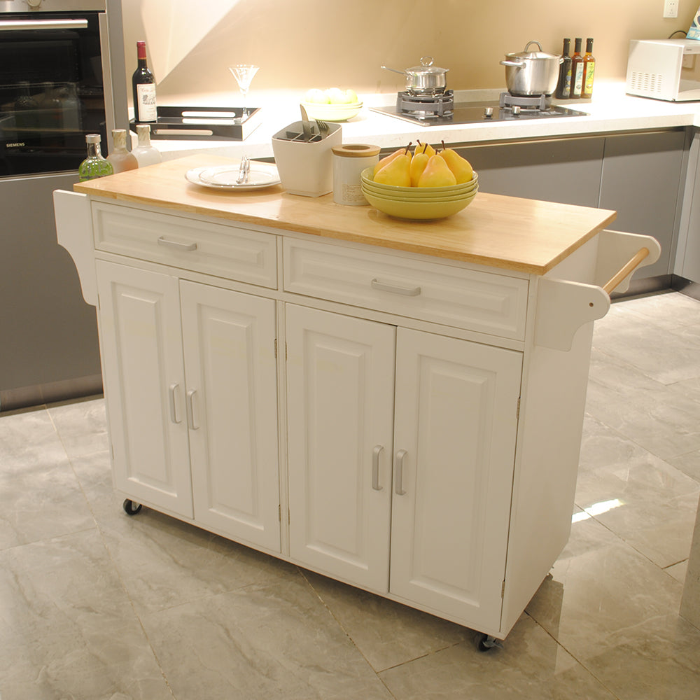 Mobile Kitchen Island with Butcher Block Top & Storage