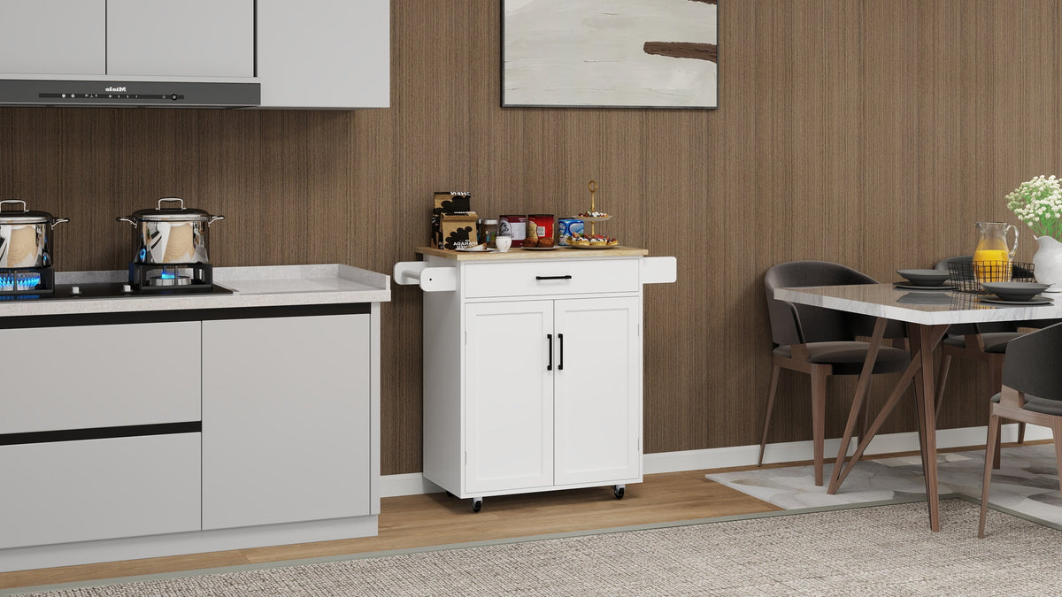 Rolling Kitchen Island Cart with Door Racks & Drawer