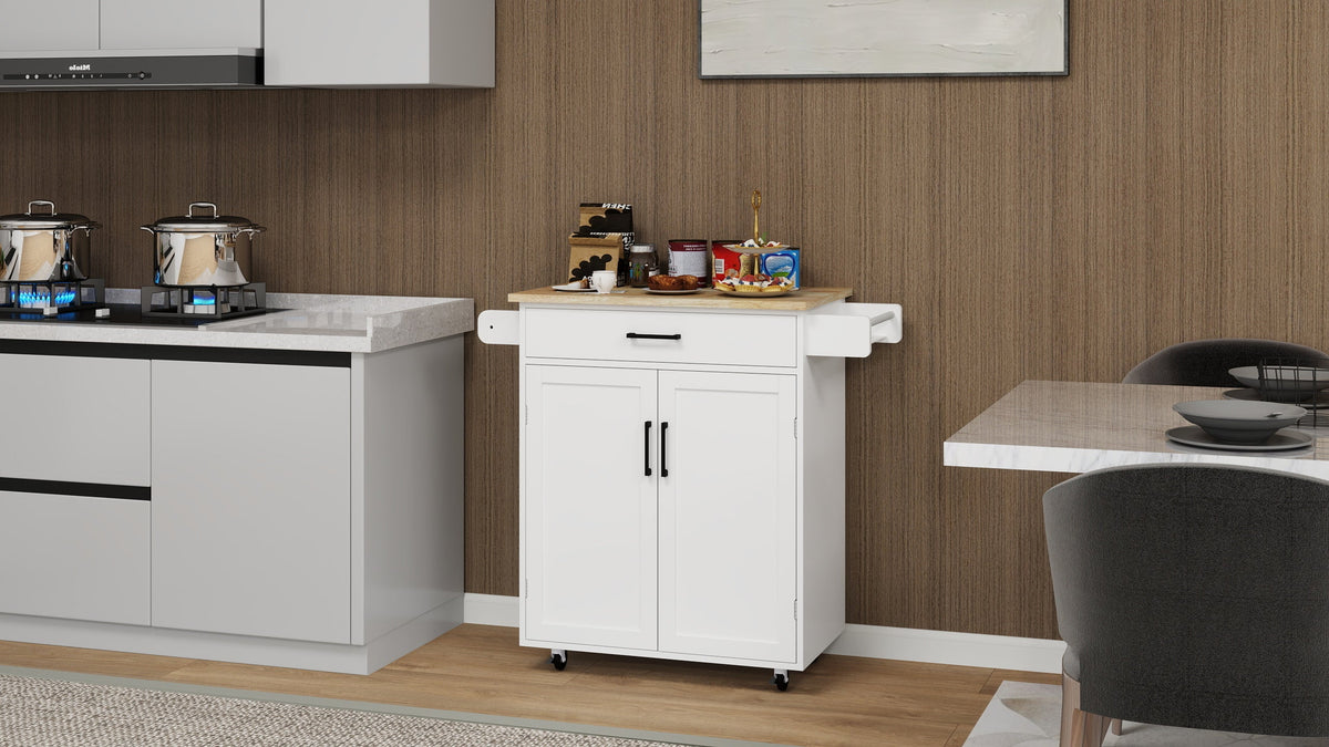 Rolling Kitchen Island Cart with Door Racks & Drawer