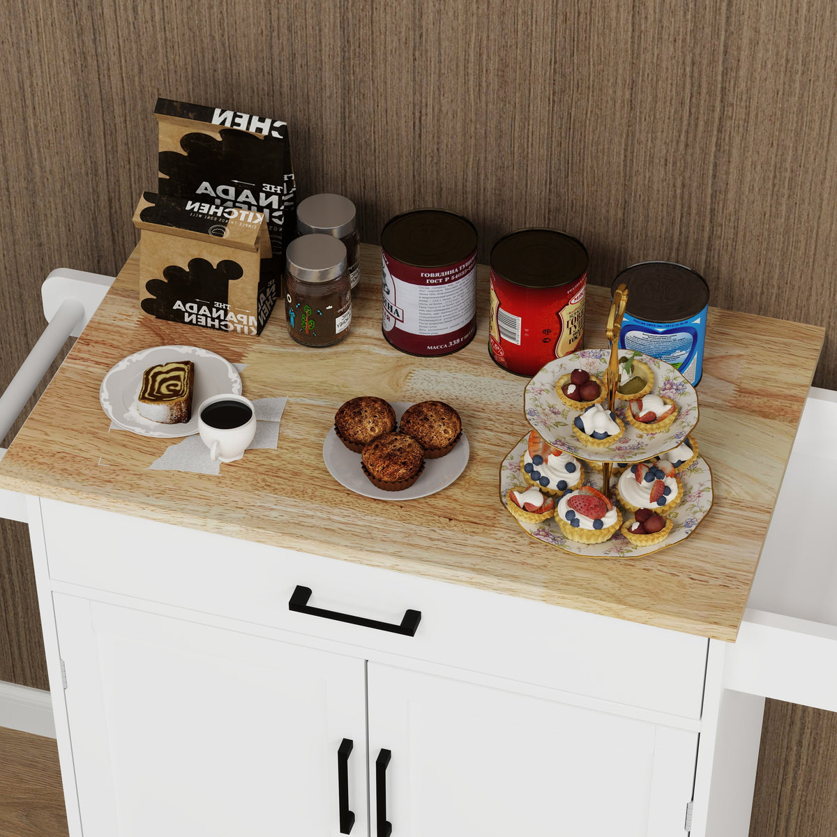 Rolling Kitchen Island Cart with Door Racks & Drawer