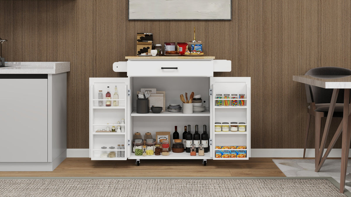 Rolling Kitchen Island Cart with Door Racks & Drawer
