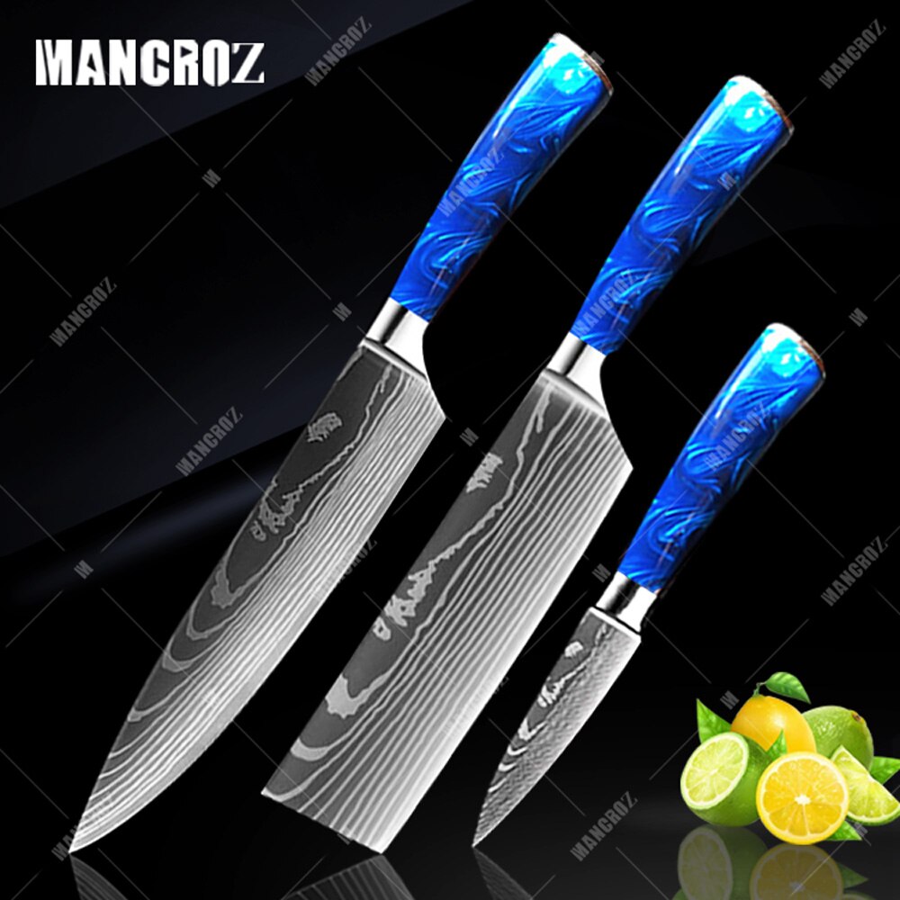 Kitchen Knife Set: 10 Pieces, Sharp Laser Damascus