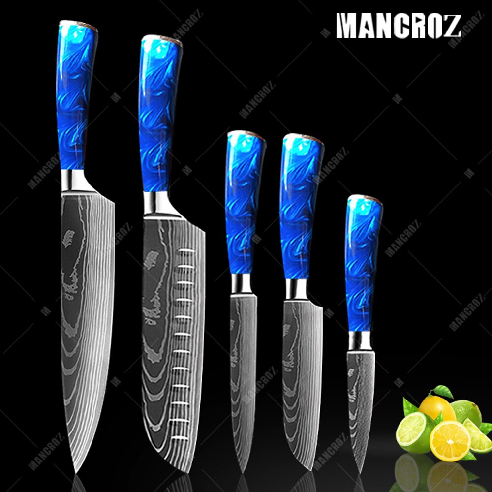 Kitchen Knife Set: 10 Pieces, Sharp Laser Damascus