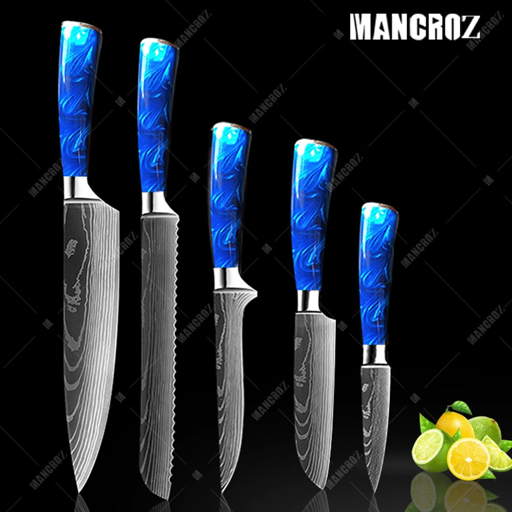 Kitchen Knife Set: 10 Pieces, Sharp Laser Damascus