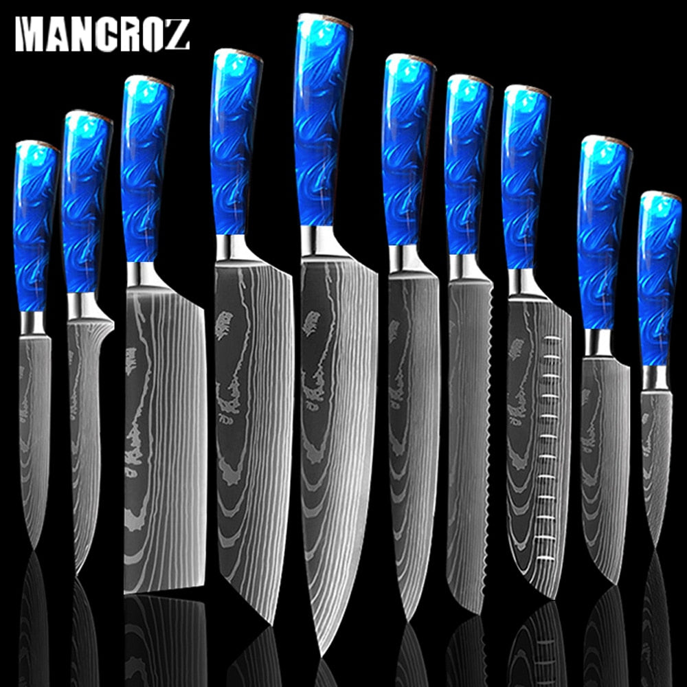 Kitchen Knife Set: 10 Pieces, Sharp Laser Damascus