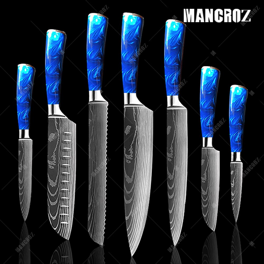 Kitchen Knife Set: 10 Pieces, Sharp Laser Damascus