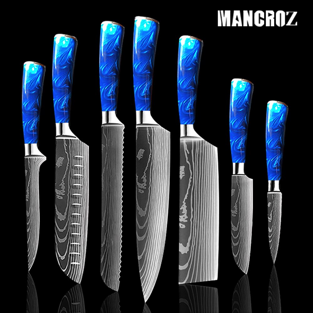 Kitchen Knife Set: 10 Pieces, Sharp Laser Damascus