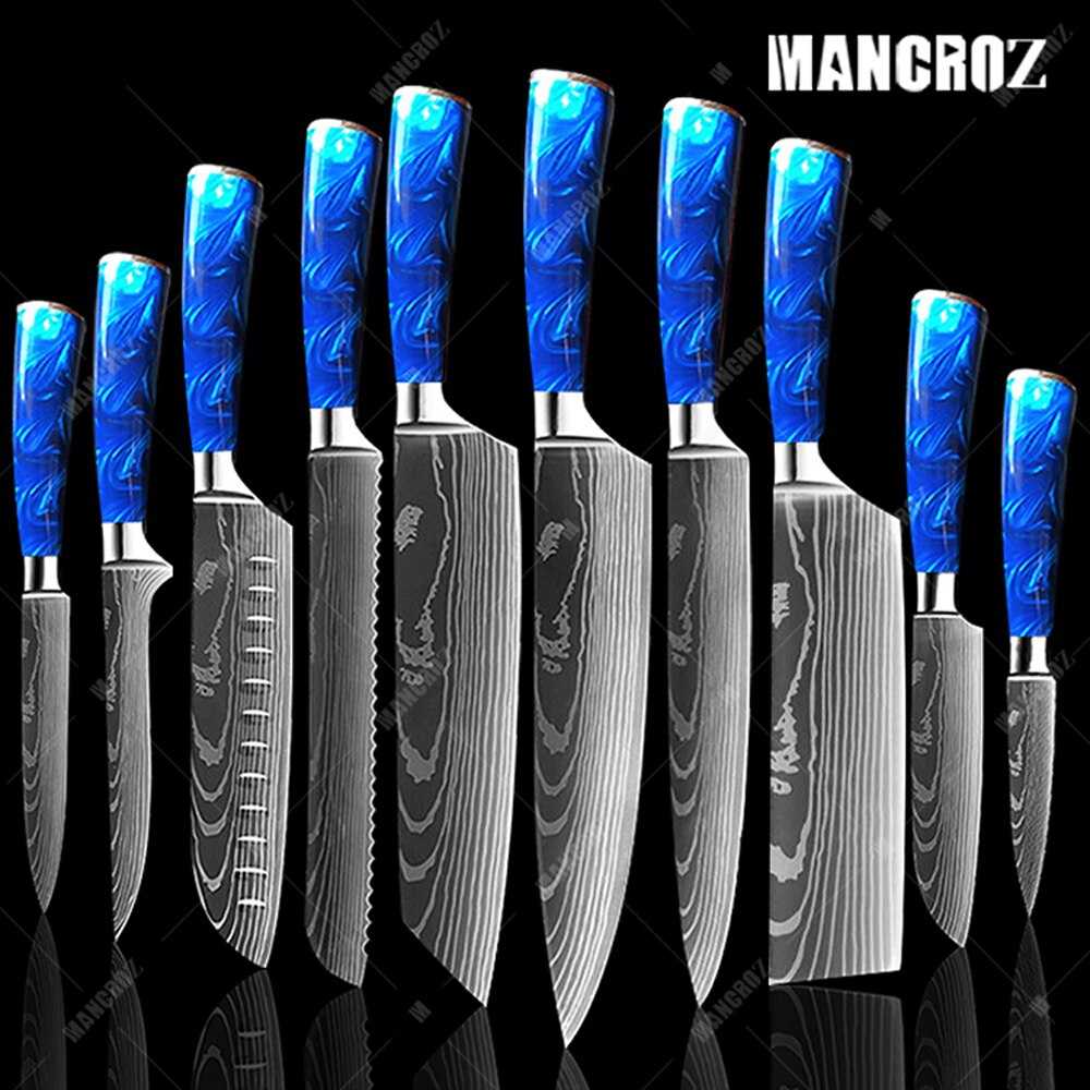 Kitchen Knife Set: 10 Pieces, Sharp Laser Damascus