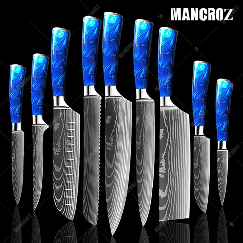 Kitchen Knife Set: 10 Pieces, Sharp Laser Damascus