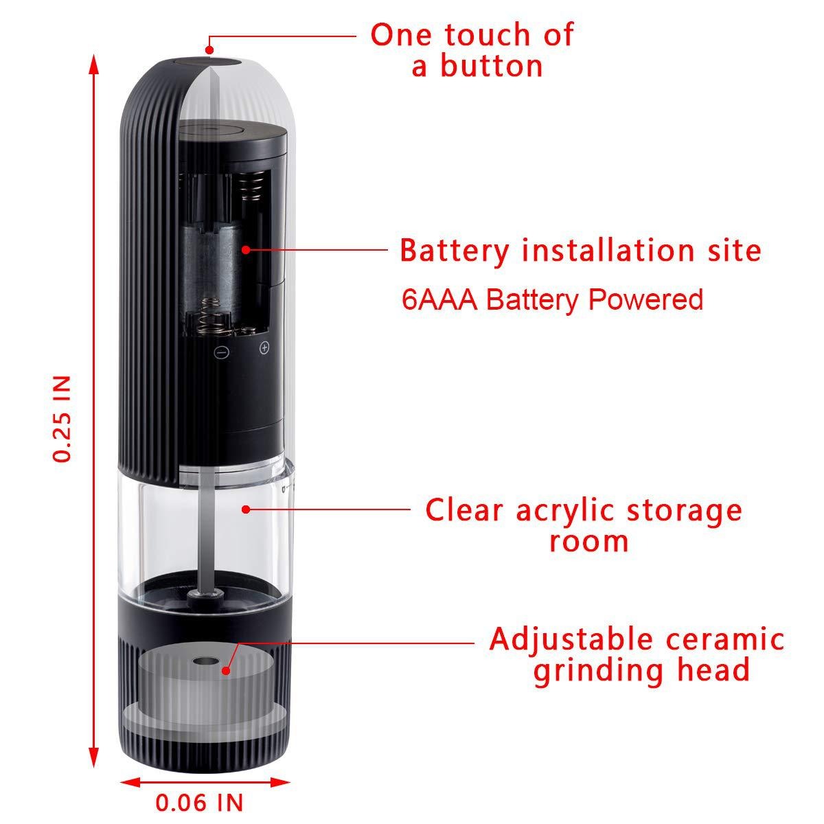 Electric Pepper Mill with Adjustable Coarseness Knob
