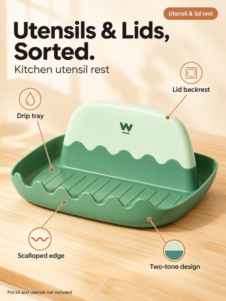 Kitchen Utensil Rest with Pot Lid Holder and Drip Tray