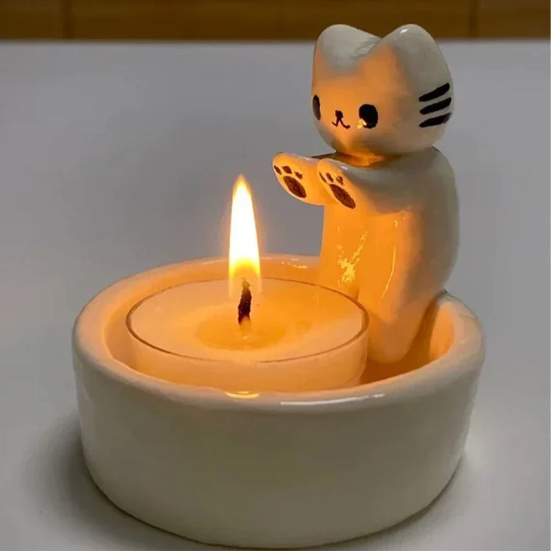 Ceramic Cat Candle Holder for Cozy Ambient Home Decor