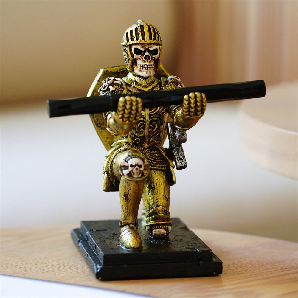 Knight Skeleton Pen Holder for Gothic Desk Decor