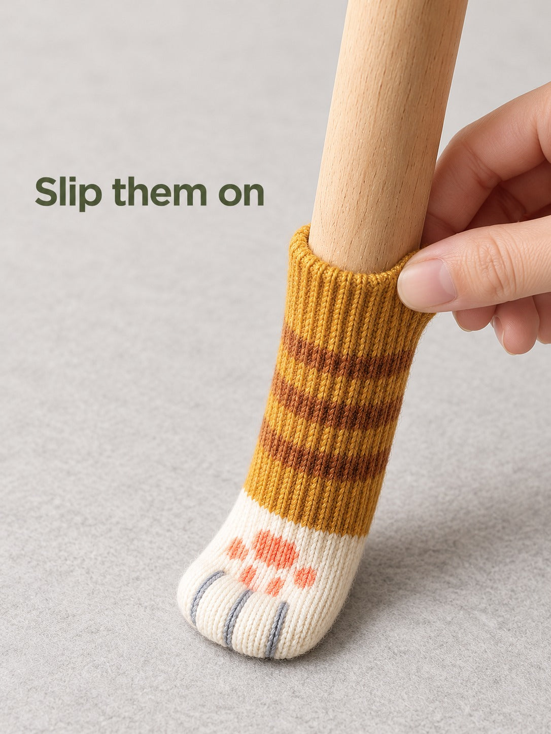 Thick Knit Chair Leg Floor Protectors With Cat Paws
