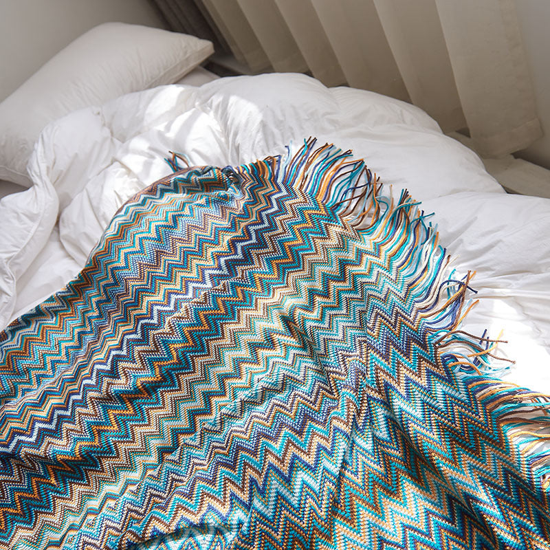 Bohemian Knitted Throw Blanket for Cozy Colorful Decor