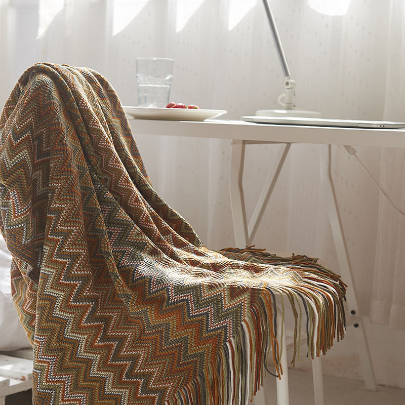 Bohemian Knitted Throw Blanket for Cozy Colorful Decor