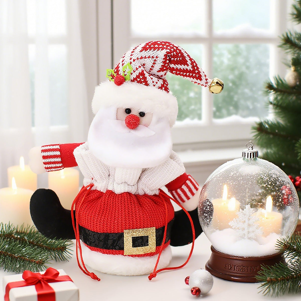 Christmas Knitted Waist Pouch With Drawstring Storage