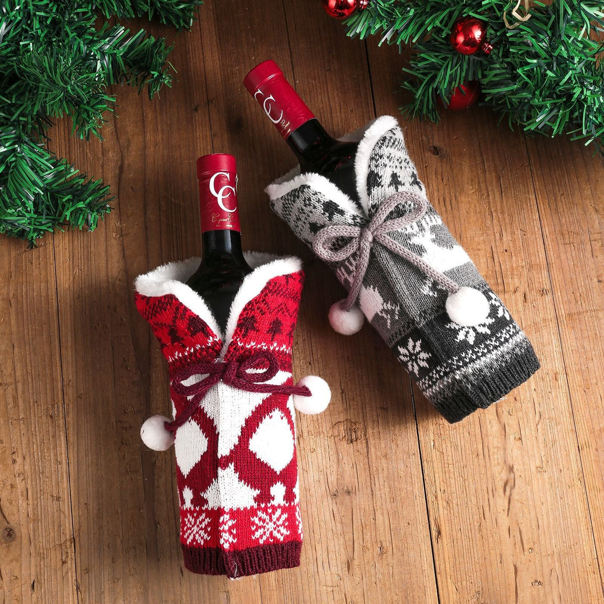 Knitted Wine Bottle Christmas Table Centerpiece Decor