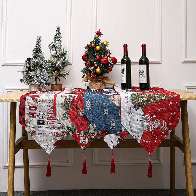 Knitted Christmas Table Runner With Festive Tassels