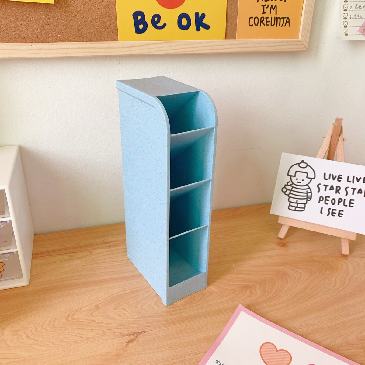 Ins Style Angled Desk Pen Holder with 4 Compartments