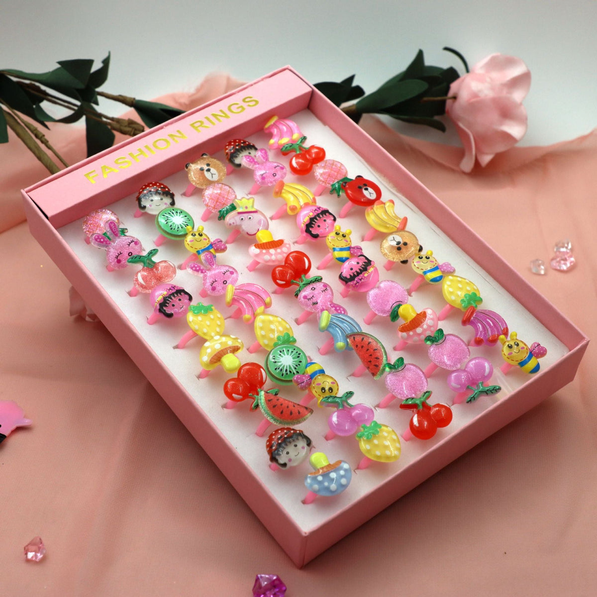 Children's Fashion Rings 50-Piece Colorful Dress-Up Set