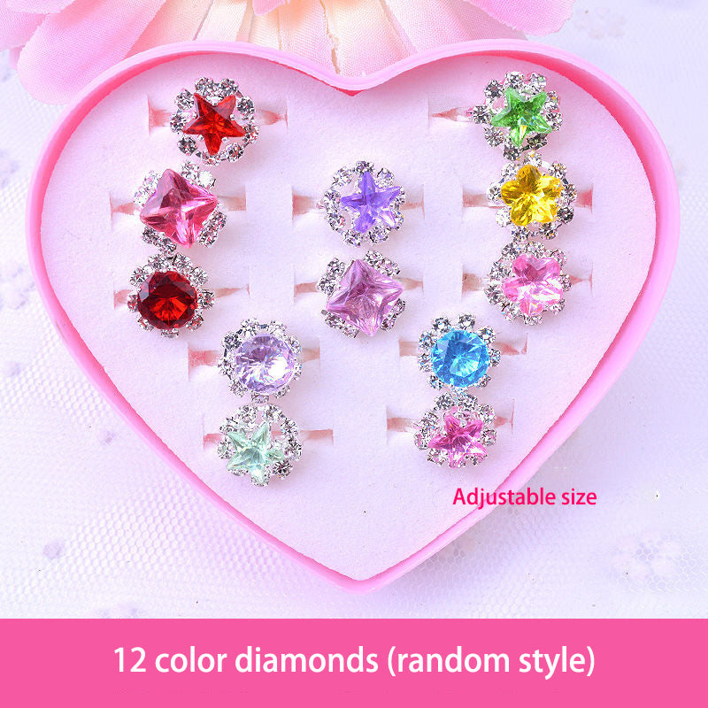 Kids Ring Set 12pc Adjustable Dress-Up Rings for Girls