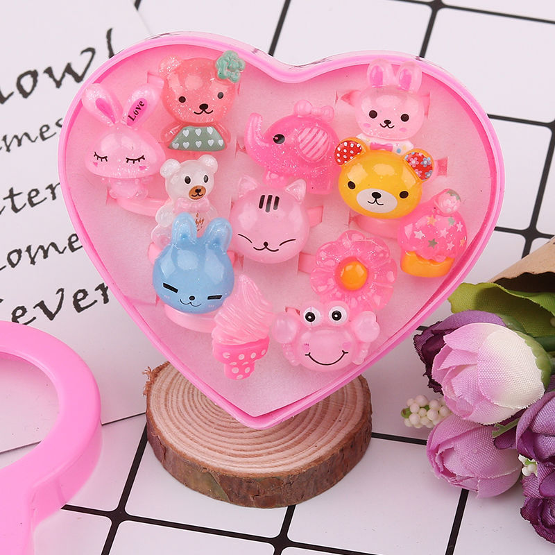 Kids Ring Set 12pc Adjustable Dress-Up Rings for Girls