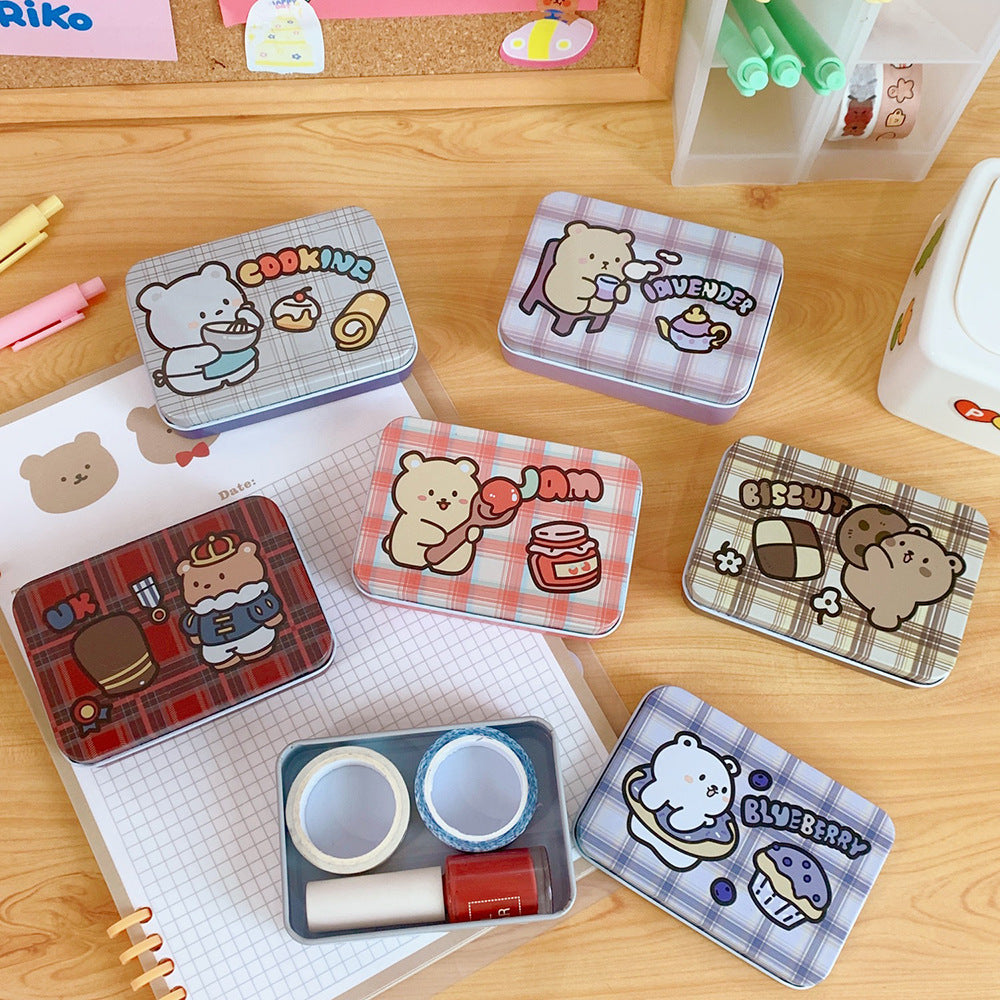Cute Bear Metal Tin Box for Desk and Sticker Storage