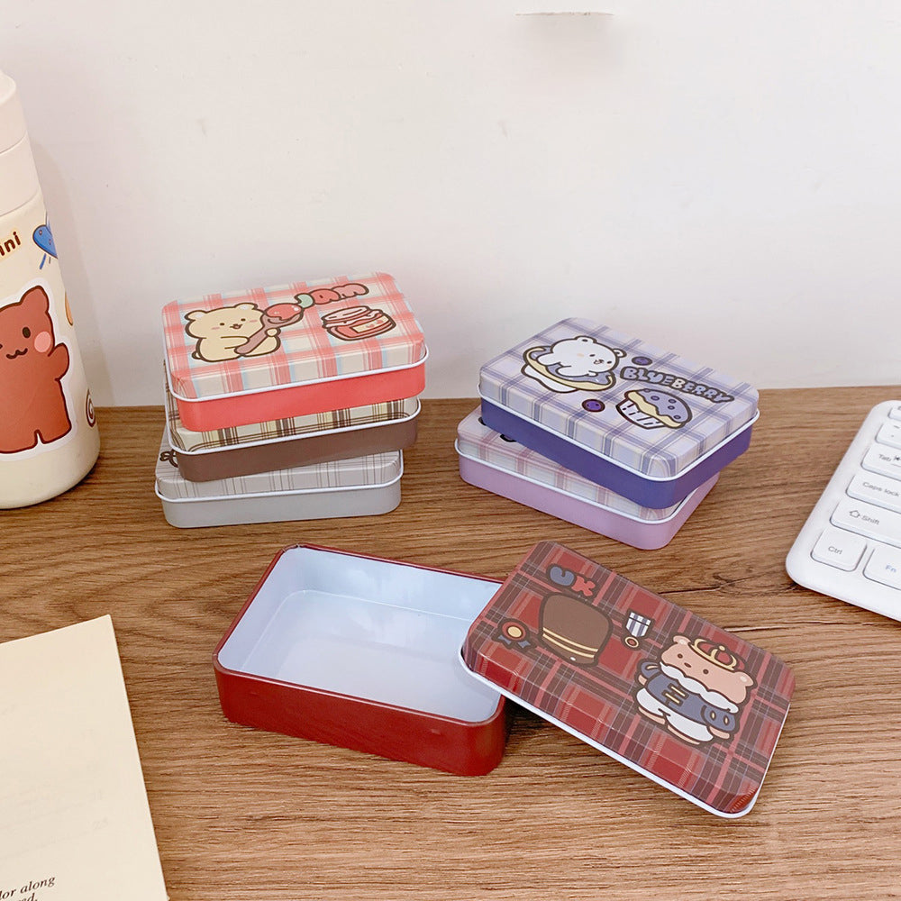 Cute Bear Metal Tin Box for Desk and Sticker Storage
