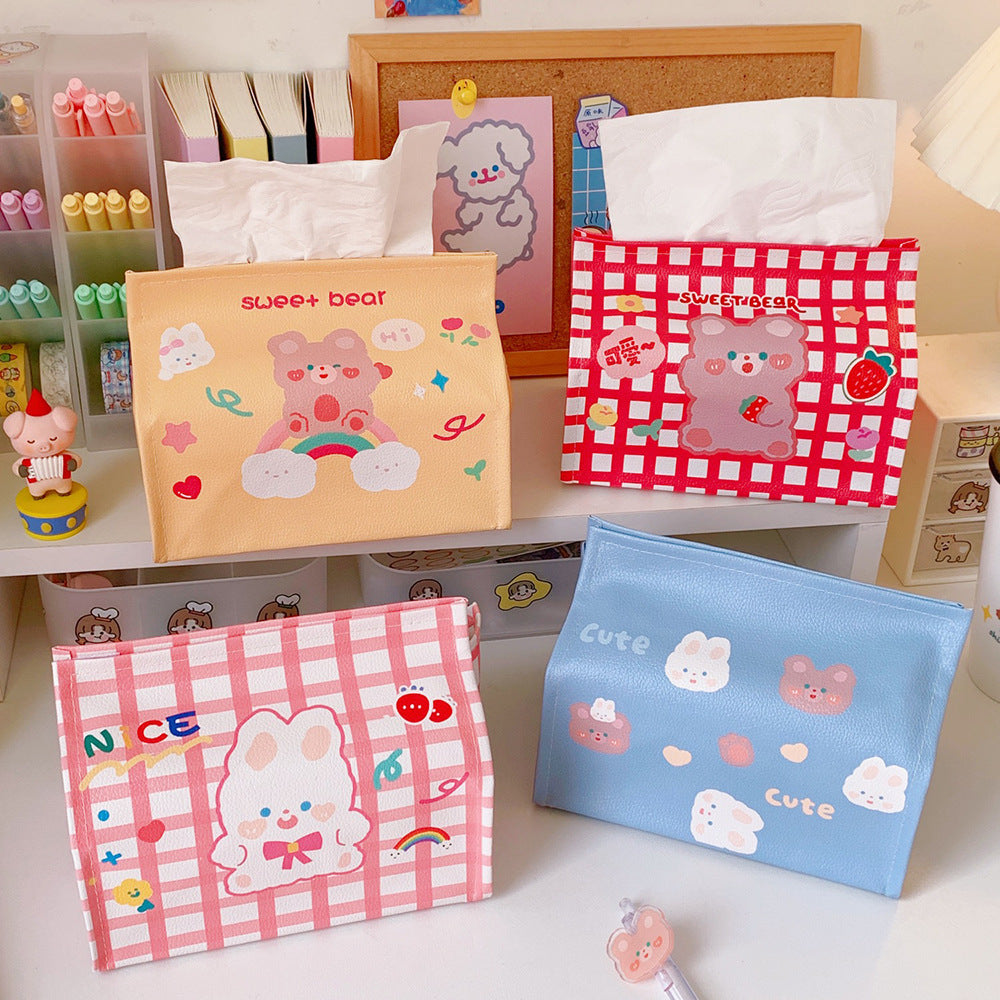 Cute Cartoon Bear Desk Tissue Box, Korean Style Decor