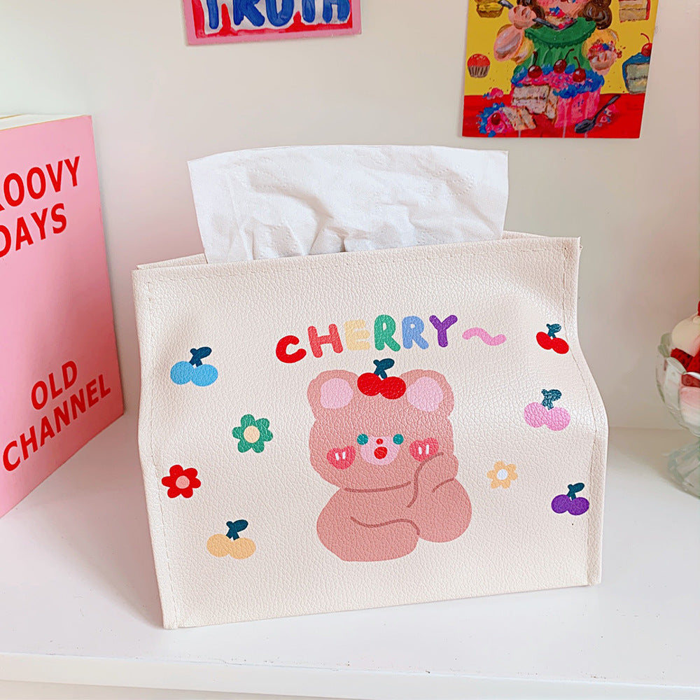 Cute Cartoon Bear Desk Tissue Box, Korean Style Decor