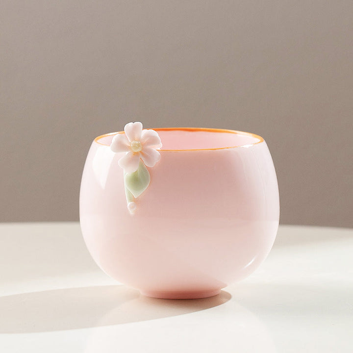 Hand-Sculpted Floral Ceramic Tea Cup for Gongfu Tea