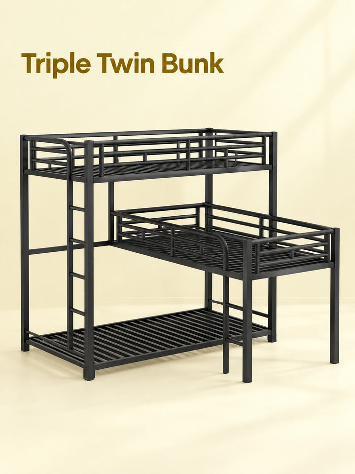 L-Shaped Triple Twin Bunk Bed for Shared Kids' Rooms