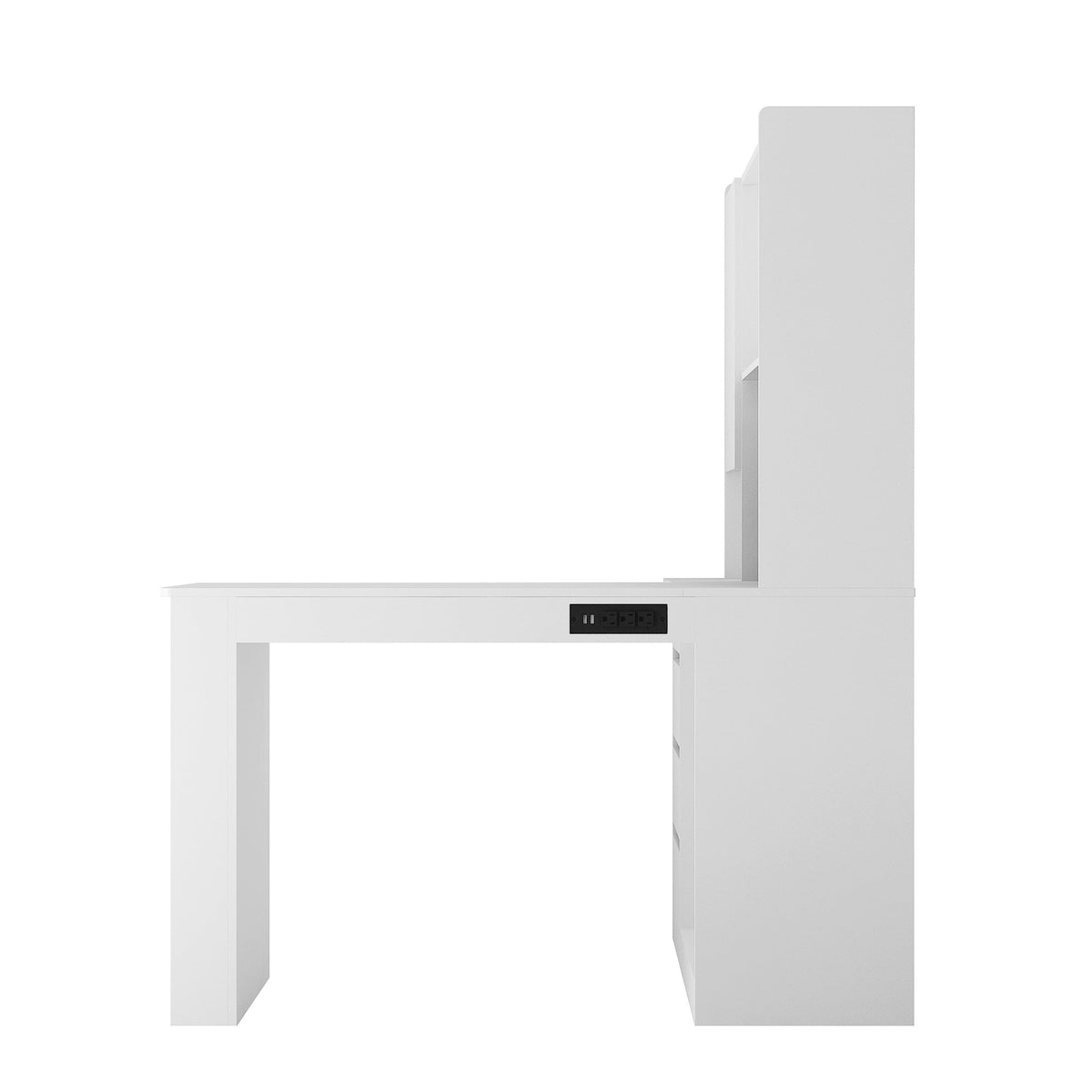 L-Shaped Office Desk with Hutch, Drawers and LED Light