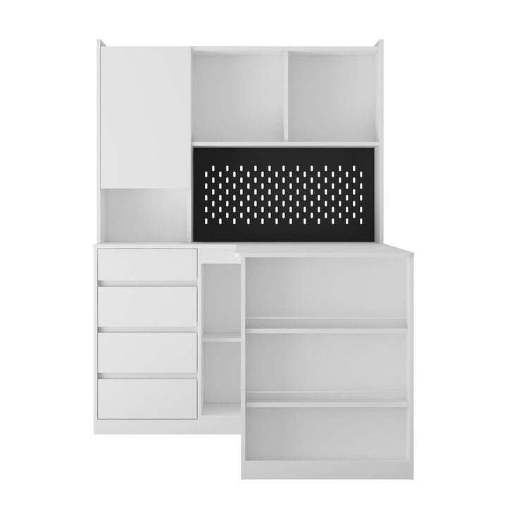 L-Shaped Office Desk with Hutch, Drawers and LED Light