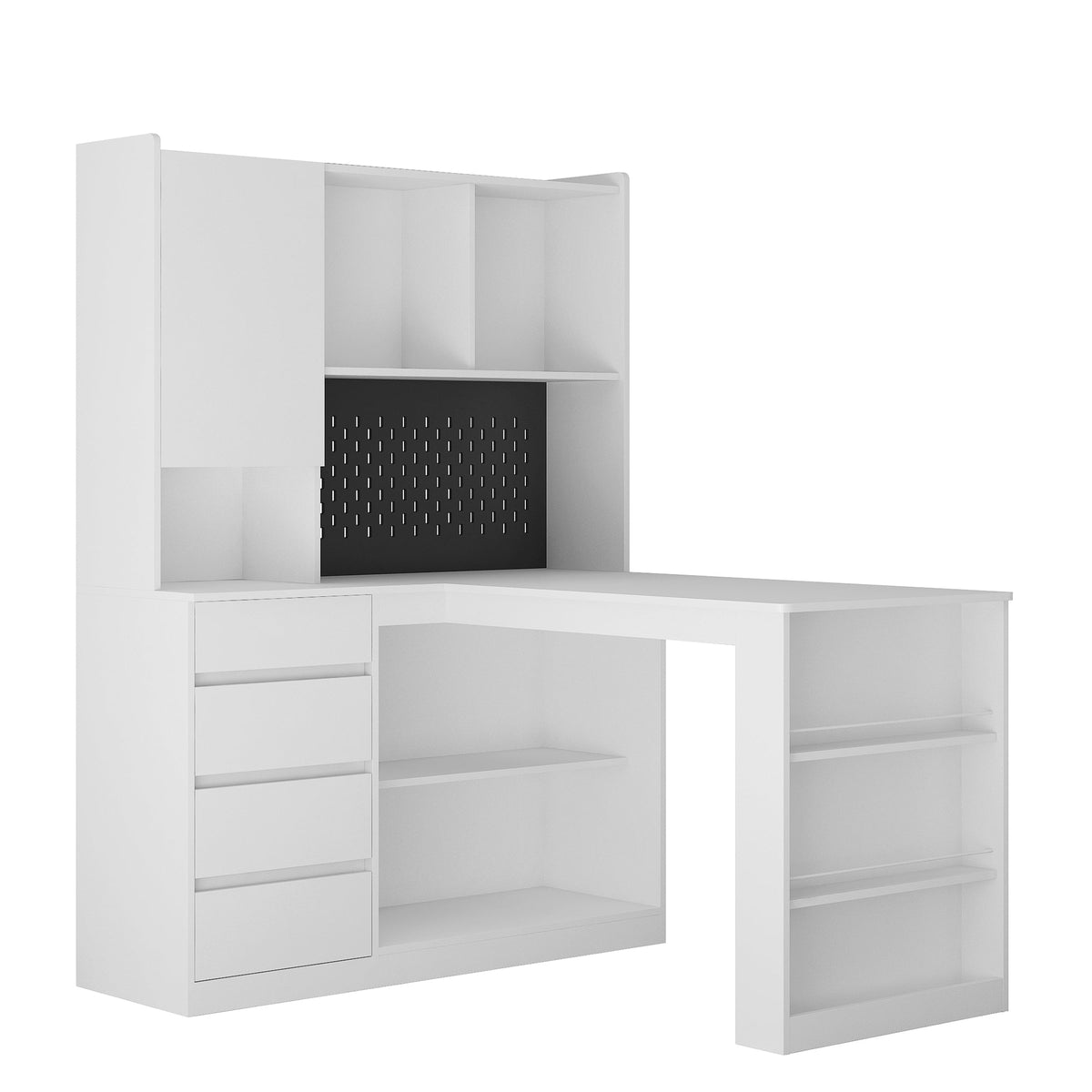L-Shaped Office Desk with Hutch, Drawers and LED Light