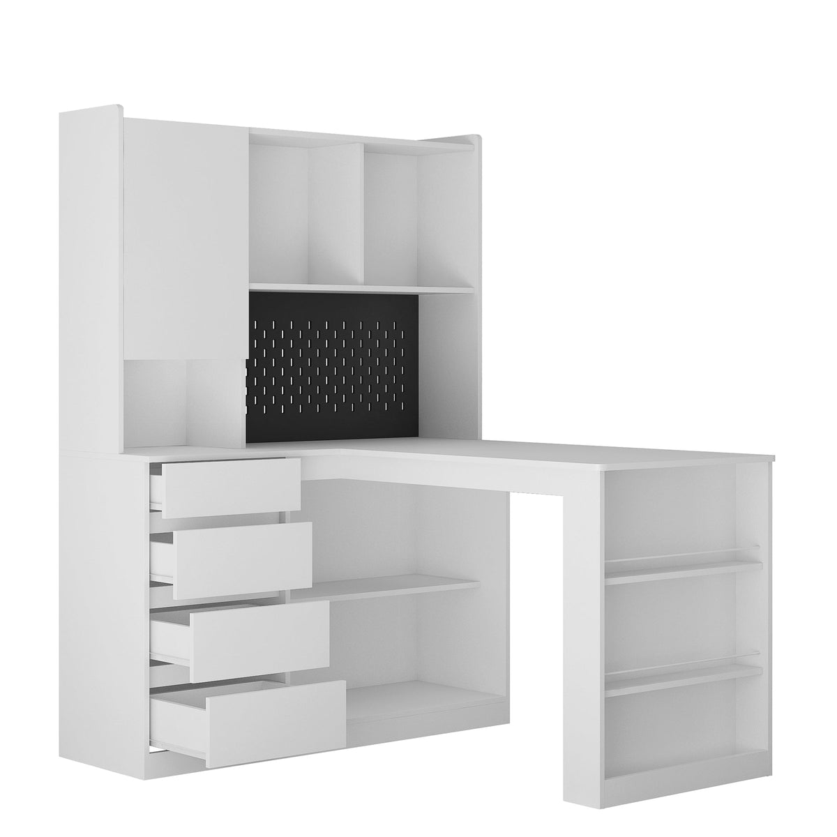L-Shaped Office Desk with Hutch, Drawers and LED Light