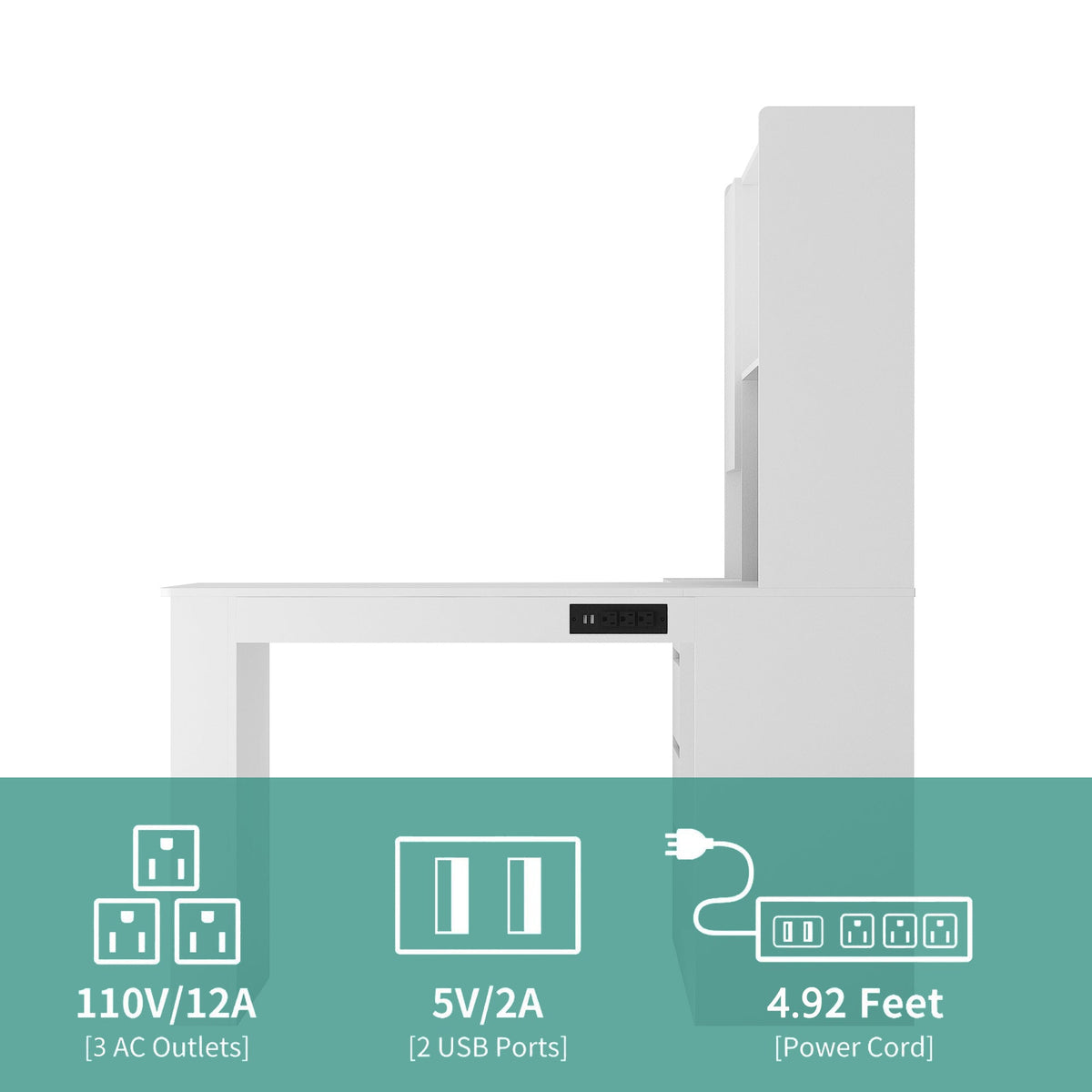 L-Shaped Office Desk with Hutch, Drawers and LED Light