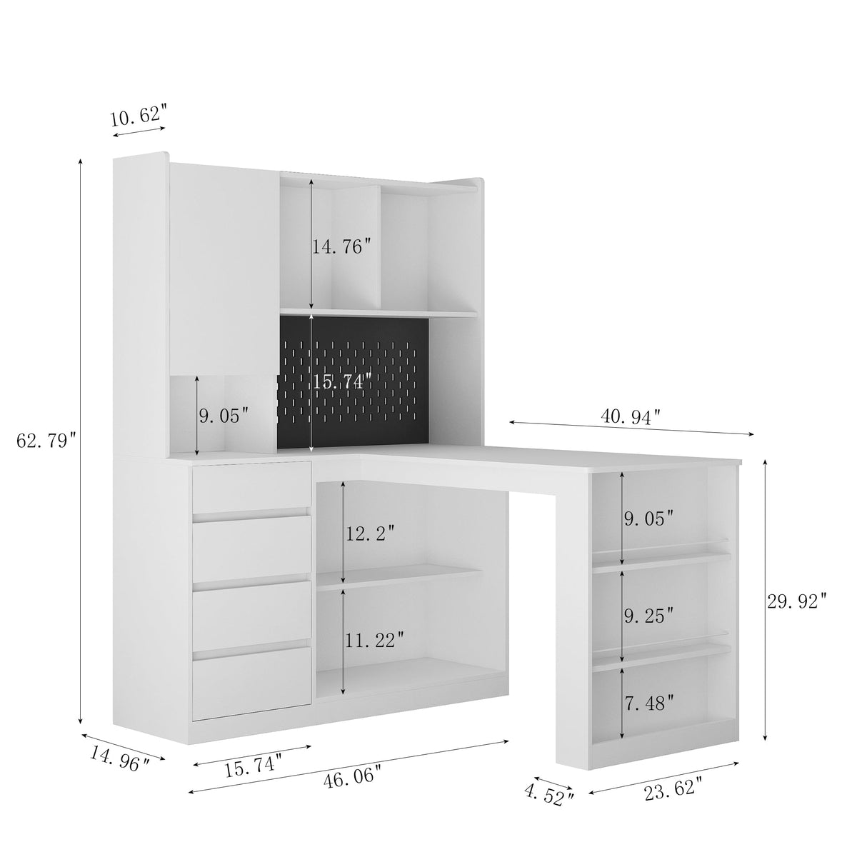 L-Shaped Office Desk with Hutch, Drawers and LED Light