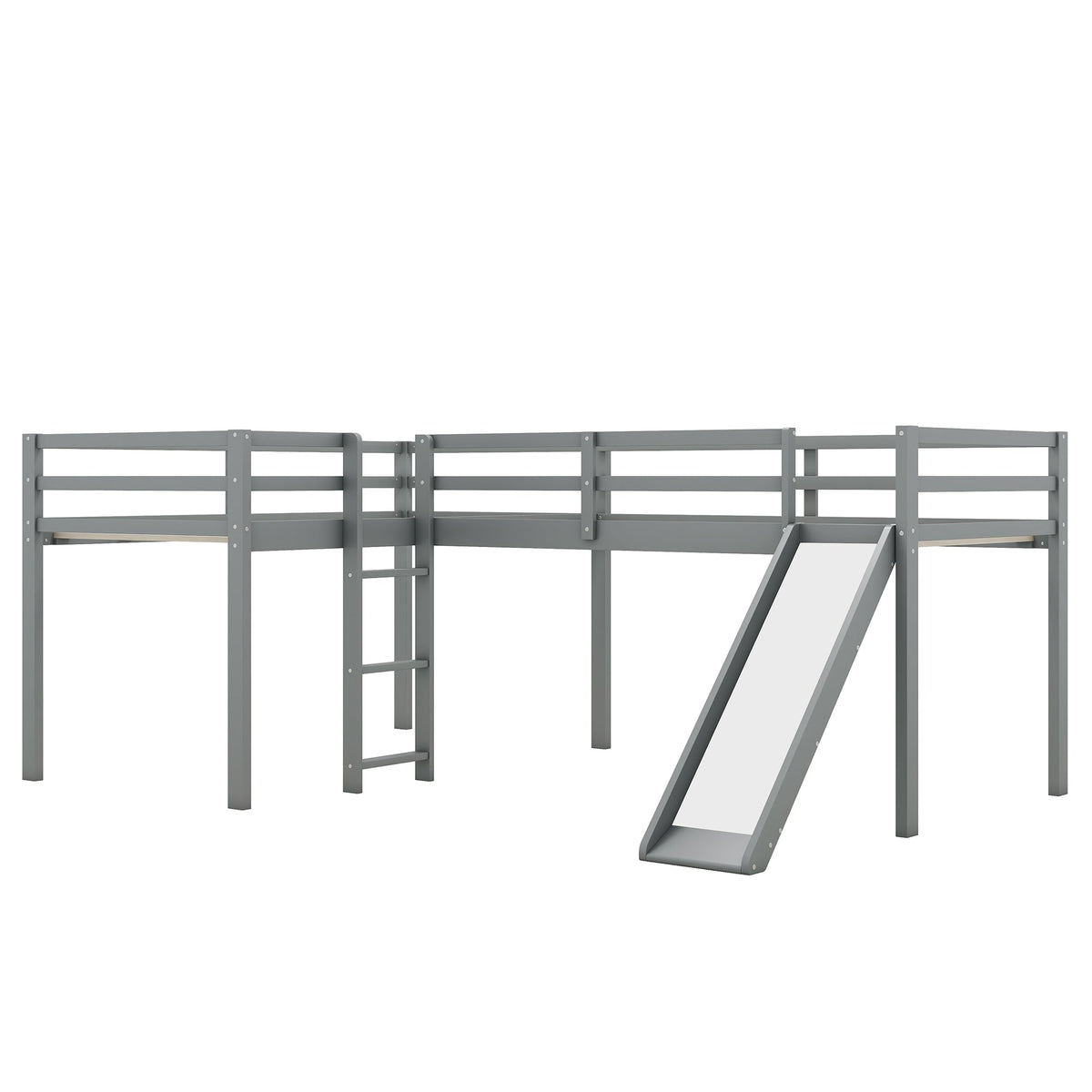 L-Shaped Twin Loft Bed with Slide and Ladder for Kids