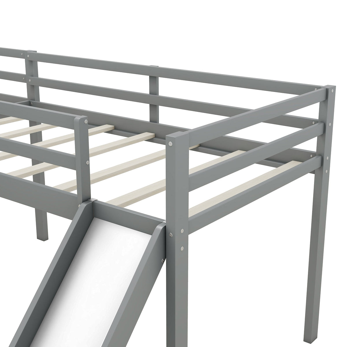 L-Shaped Twin Loft Bed with Slide and Ladder for Kids
